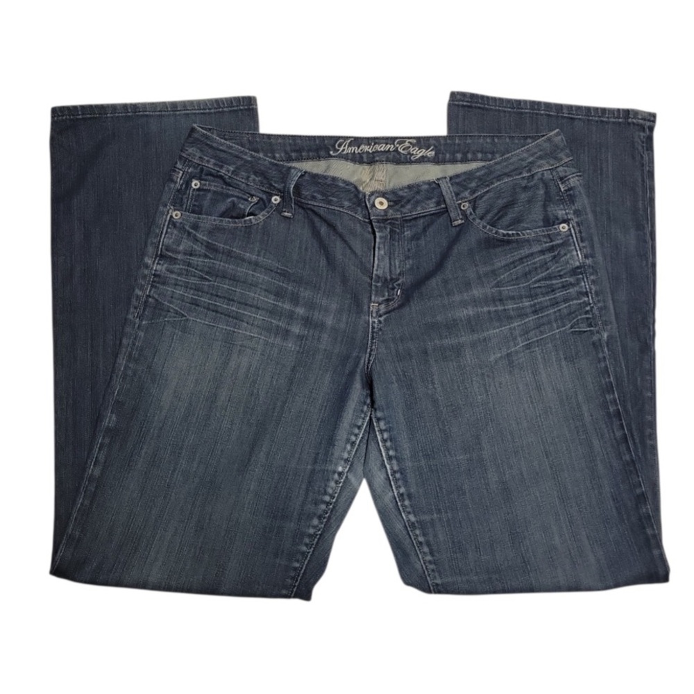 Y2K American Eagle Women Dark Wash Denim True Boot Size 16 Mid Rise Preowned - Picture 2 of 13